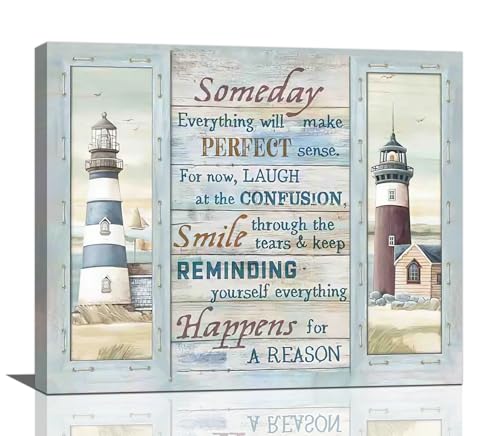 Taimeng Nautical Motivational Wall Art, Coastal Lighthouse Pictures Wall Decor, Rustic Beach House Canvas Print Painting Artwork for Bathroom Living Room Bedroom 24"x20"