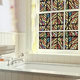 Flortlias Stained Privacy Window Film, Static Cling Glass Covering Decal, Removable Glass Door Décor