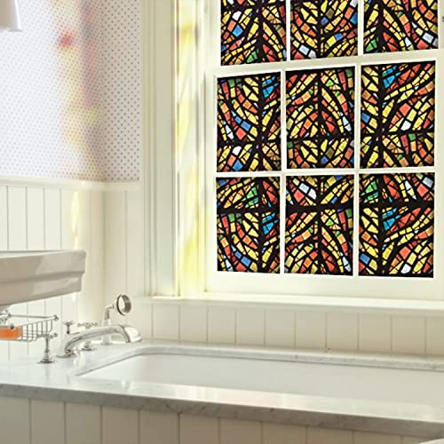 Flortlias Stained Privacy Window Film, Static Cling Glass Covering Decal, Removable Glass Door Décor, Summer Abstract Geomery #TOP6