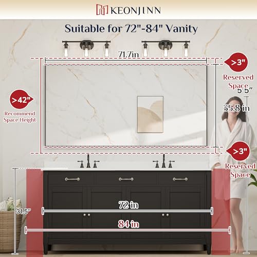 Image of Keonjinn 72x36 Inch Gold Bathroom Mirror for Over Sink, HD Tempered Glass