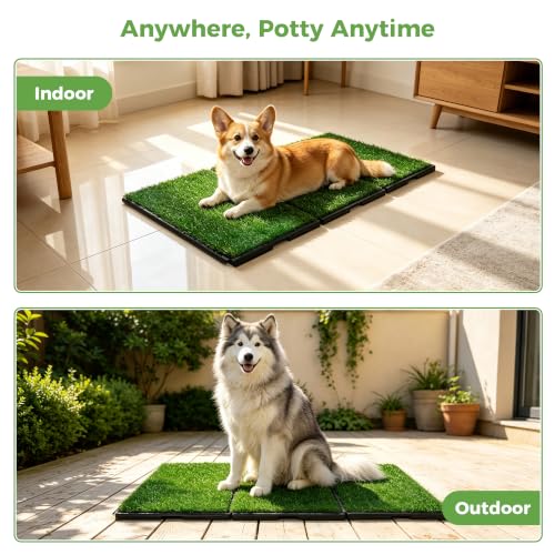 Image of Dog Pee Grass Pad with Tray Extra Large 48 inch x 25 inch Potty for Puppy Training | Reusable artificial pee pad, Indoor /outdoor pet toilet loo, 3-Layer system with grass mat, Keep floor & carpet clean