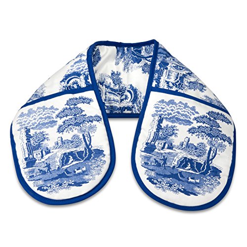 Portmeirion Home & Gifts Pimpernel Blue Italian 18 x 88 cm Cotton Double Oven Glove, Blue/White