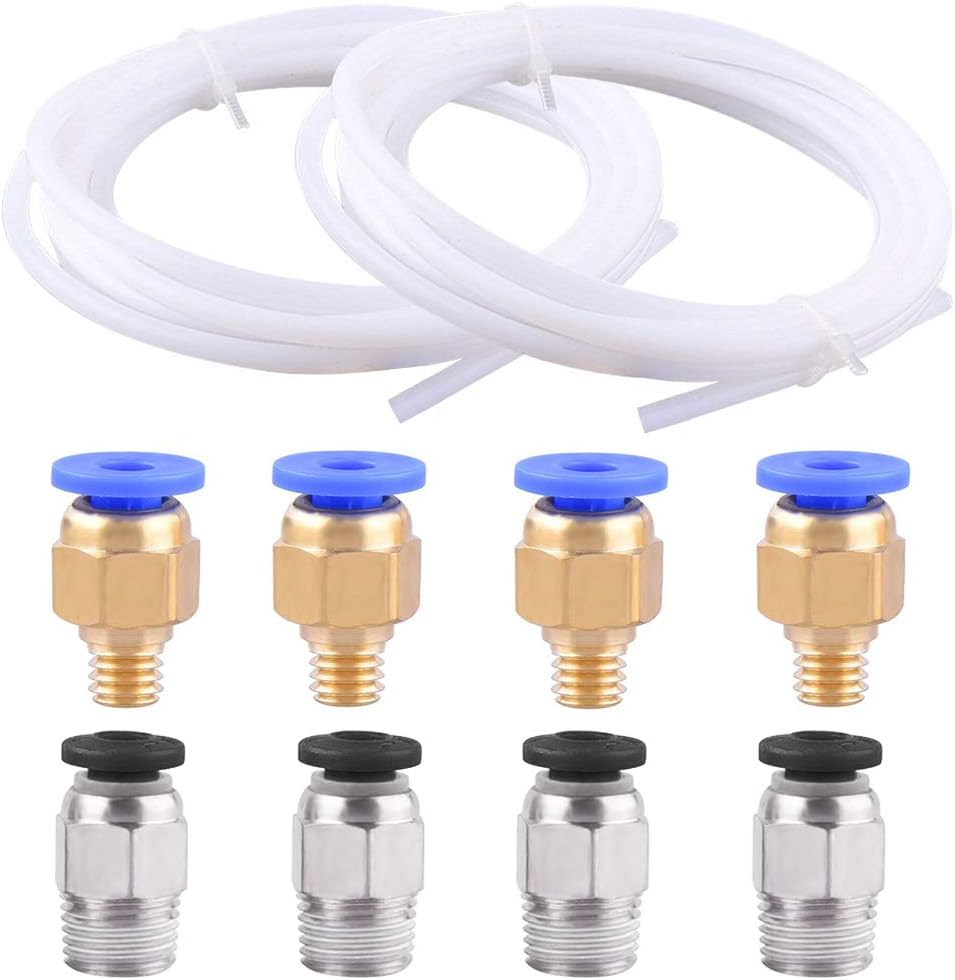 SIQUK 2 Pcs PTFE Teflon Tube (2M) 4 Pcs PC4-M6 Quick Fitting 4 Pcs PC4-M10 Straight Pneumatic Fitting Push to Connect for 3D Printer 1.75mm Filament