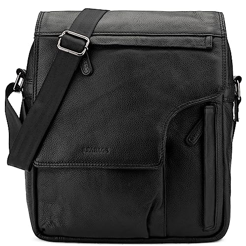 LEABAGS Leder Aktentasche Nappa Schwarz - Messenger Bag Für Laptop Bis 15 Zoll