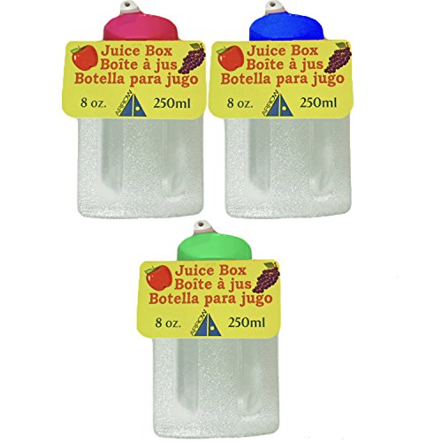 Children Leakproof Plastic Reusable 8 oz Juice Boxes- Available In Blue, Pink, Red & Green (8)