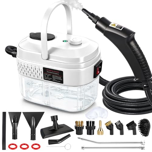 Kiaxffy Dampfreiniger Handgerät für Alles, 3-stufig einstellbarer Dampfreiniger, mit 14 Zubehör, 15 Sekunden Aufheizzeit, 1,4l großer Tank, Handdampfreiniger für Autos, Haushalt, Küche, Fenstern,Boden