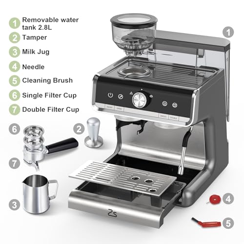 GarveeTech - Premium-Kaffeemaschine mit 2,8 l Wassertank, 1450 W, Espressomaschine mit 20 Riegel und Fother-Milch, Barista-Set, perfekt für Cappuccino, Latte und Macchiatos 7 GarveeTech - Premium-Kaffeemaschine mit 2,8 l Wassertank, 1450 W, Espressomaschine mit 20 Riegel und Fother-Milch, Barista-Set, perfekt für Cappuccino, Latte und Macchiatos