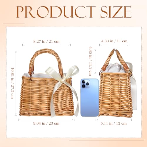 Bolso de cesta de mimbre para mujer ABOOFAN blanco miniatura 4
