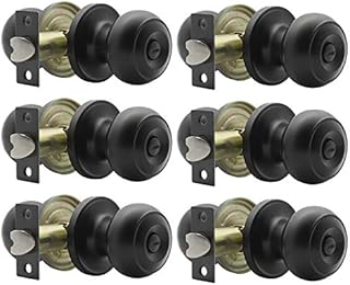 Probrico 6Pcs Black Privacy Door Knobs Lock for Bedroom or Bathroom Flat Ball Keyless Door Handles