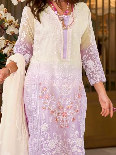 Image of INDO ERA Womens Organza Embroidered Straight Kurta Pant Dupatta Set (IEOUT10602)