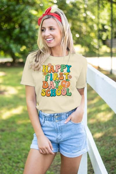 Happy First Day of School T Shirt Women Back to School Funny Shirts Teacher Teaching Appreciation Gift Graphic Cute Tops - Image 3