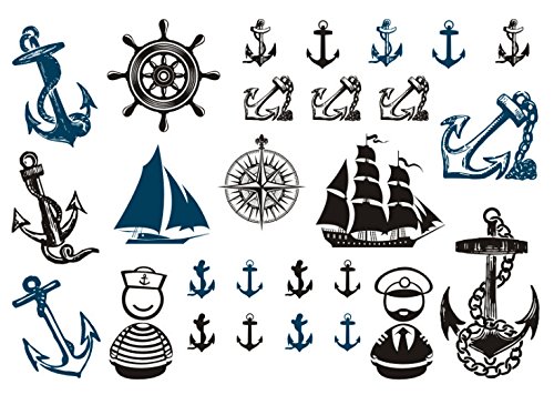 Set of 2 Waterproof Temporary Fake Tattoo Stickers Cool Ship Anchor Crew