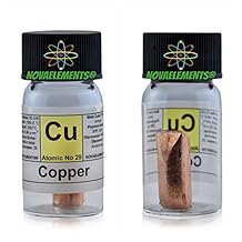 Metallic Copper Element 29 Cu, Cylinder> 8 Grams 99.99% in Glass Vial with Label