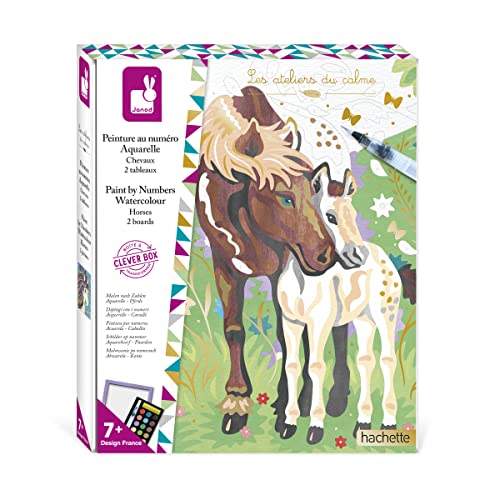 Janod - Estuche Pintura Por Números Caballo - 2 Cuadros - Acuarela - Les Ateliers du Calme - Manualidad Creativa - A Partir de 7 Años, J07953