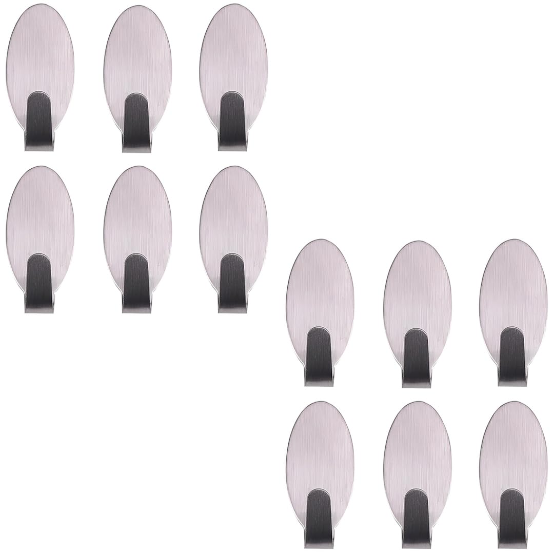 Super Strong Self Adhesive Sticky Hanger Holder for Kitchen Bathroom Bedroom for Keys, Towels, Bag, Frames, Clothes, Coat, Water Proof Hooks 12 PCS (Pack of 12) (Oval)