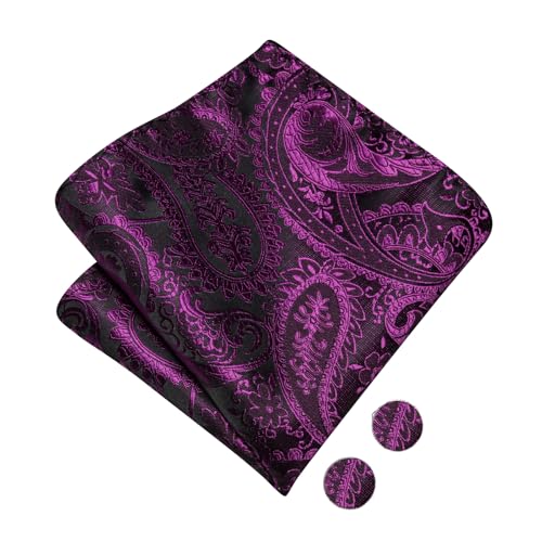 Image of Hi-Tie Mardi Gras Bow Tie Men Pre Tied Bowtie Pocket Square Cufflinks Lapel Pin Formal Wedding Bow Ties for Men Party Tuxedo Bowtie Set,Black Purple Paisley Floral