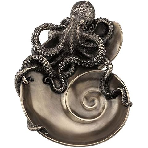 Veronese Design Container of Curiosity: Intricately Crafted Bronze Octopus on Nautilus Shell Cast Resin Tray, A Nautical Marvel of Mythical Elegance and Curious Delight Cover
