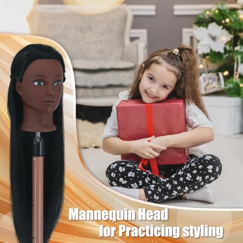 mannequin head with hair 2634-283939 doll head for hair styling manikin practice cosmetology training braiding heads with clamp holder and styling tools black
