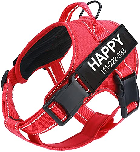 Dog Harness Personalized Name Phone Tags with Custom Patch, No Pull Pet Vest Easy Control for Walking Training for Small Medium and Large Breed(Red-XS)
