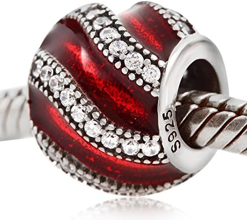 YiRong Jewelry Wave Charm 925 Sterling Silver Spacer Charm Anniversary Charm Birthday Charm Christmas Charm for Panodra Charms Bracelet (Red) - Image 4