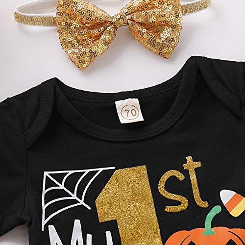 Baby Girl Halloween Costumes,My First Halloween Outfit Girl,Newborn Halloweens Costume,Infant Pumpkin Romper + Leg Warmers + Tutu Skrit + Headband,4pcs Halloweens Baby Clothes Set 3-6 Months,Orange - Image 4