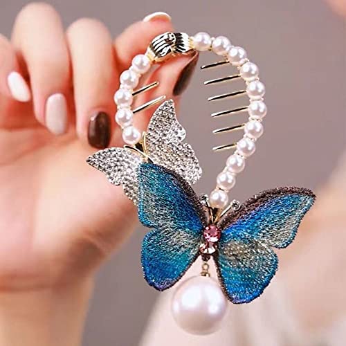 Chdhaltd Women Butterfly Head Buckle, Fashion Vintage Gifts For Girl Coiler Clip Hair Accessories(Blue) #TOP3