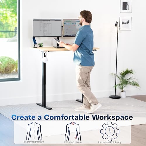 Image of VIVO Electric 48 x 30 in Standing Desk, Memory Height Adjustment, 1B Series, Holds 220 lbs, One-Piece Light Wood Top, Black Frame, DESK-KIT-1B5C