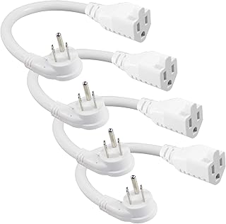 Flat Plug Short Power Extension Cord - 6inch Low Profile Flat Head 3 Prong Grounded Indoor Extension Cord, Rated for 13AMP,16AWG Heavy Duty White Electrical Extension Cord with Flat Wall Plug