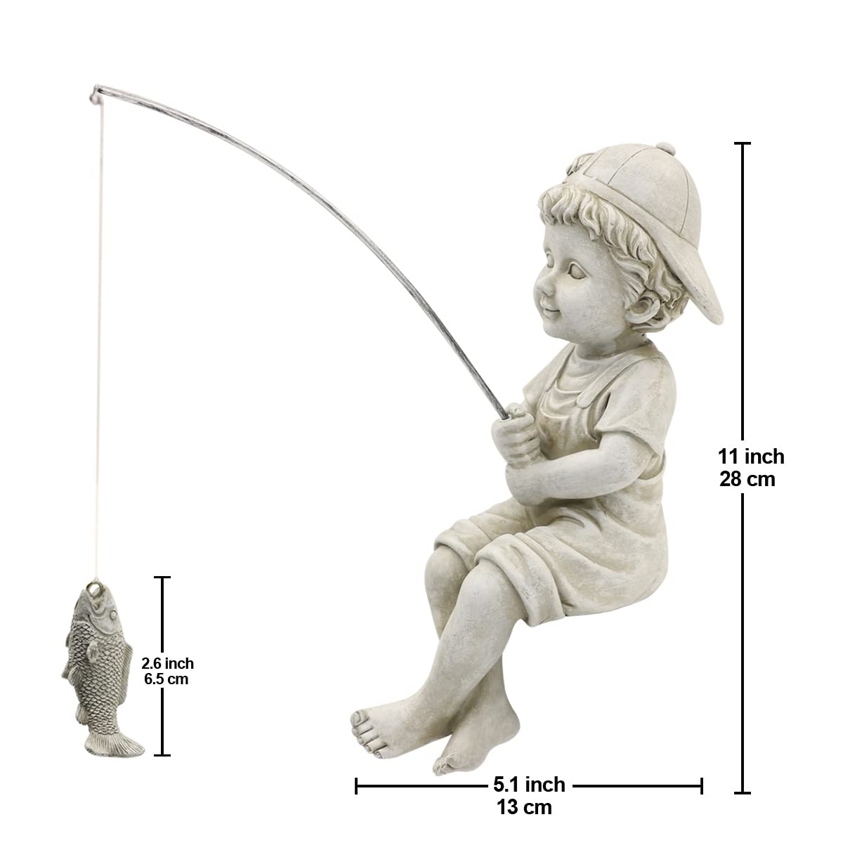 Design Toscano Statuetta Da Giardino 'Frederic Il Pescatore' - Poliresina Pietra Bicolore 38cm - Foto 11