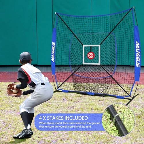 AOLIGEIJS 6\'X6\' Baseball Softball Practice Net,Pitching Net,Batting Net,with Bonus Strike Zone,Target and Bow Frame,for Hitting,Pitching,Catching - Thumbnail 4