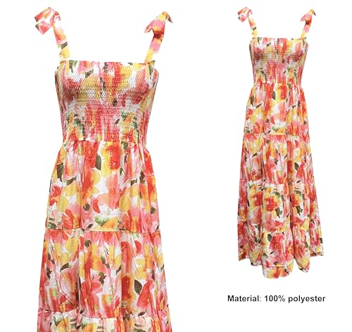 Image of kinstell Women's Summer Boho Spaghetti Strap Square Neck Ruffle Casual Flowy Long Dress Beach Swing Party Maxi Dress