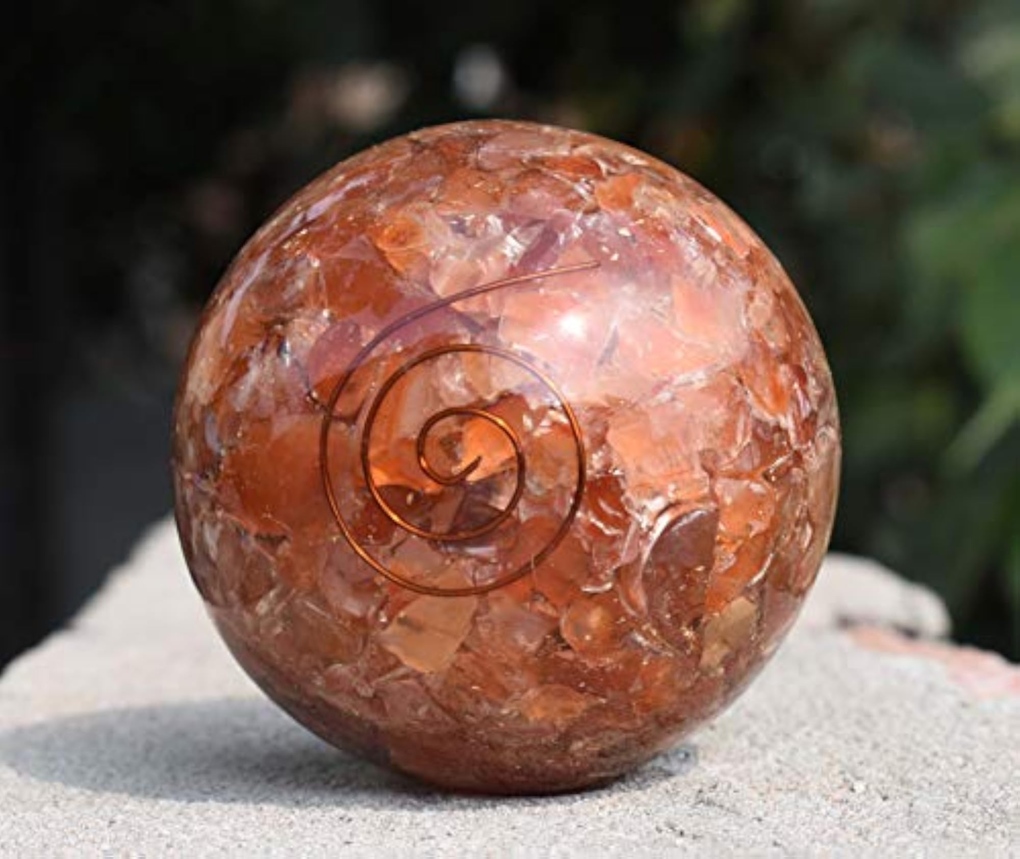 Carnelian Orgonite Sphere Ball for Chakra Balancing, Natural Healing Stone