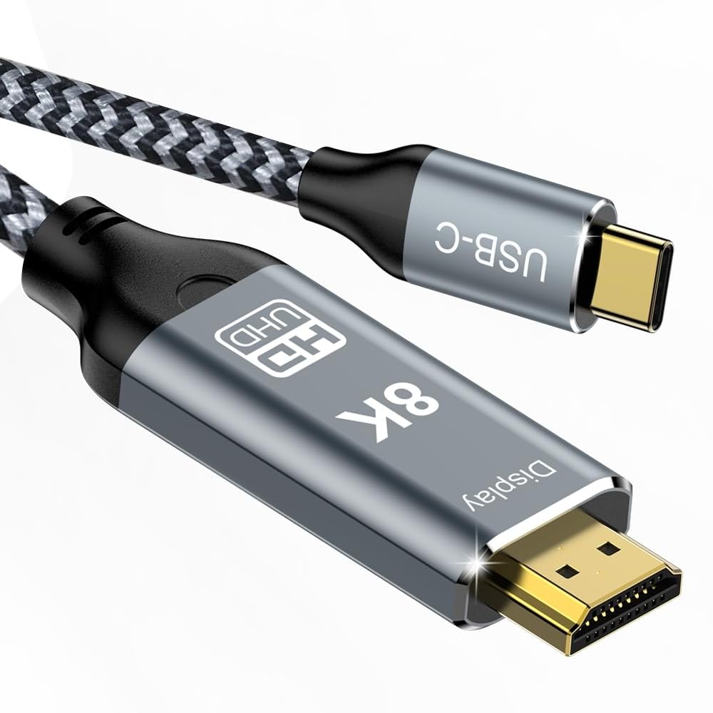 USB C to HDMI 2.1 Cable, 8K@60Hz 4K@144Hz,Thunderbolt 4/5 to HDMI，Type C Compatible with MacBook Pro M4,M3, iPad, iPhone 16Pro, Supports HDCP 2.3 & HDR10, High Speed 48Gbps, Gaming Monitor