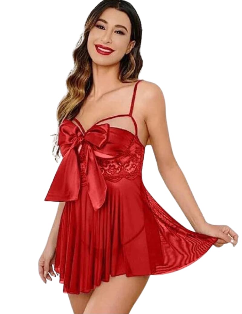 Elegant Satin & Lace Babydoll Lingerie with Bow Tie Front – Sheer Nightwear for Women – Romantic Sleepwear for Honeymoon, Date Night & Special Occasions-image-28