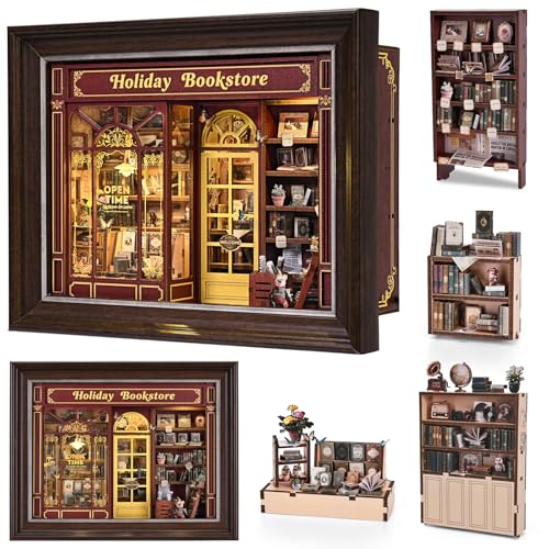CRESYMME ドールハウス ミニチュア ブックヌック キット 木製 立体パズル DIY 手作り 大人向け（石畳の本屋）