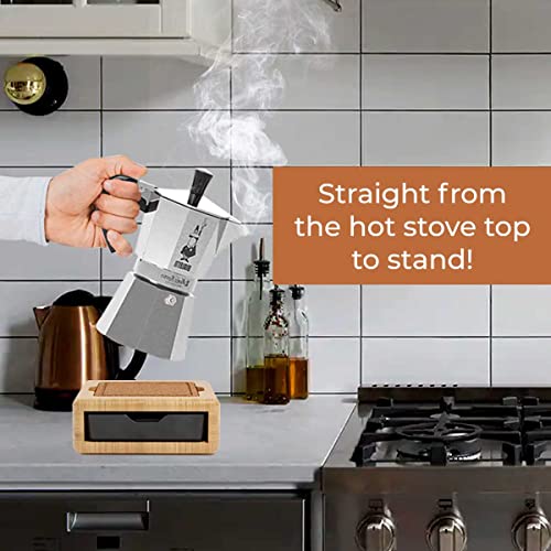 Hexnub – Moka Pot Stand For Stovetop Espresso Coffee Makers Including Bialetti, Grosche, Primular, Heatproof Cork Mat With Accessory Drawer #TOP2