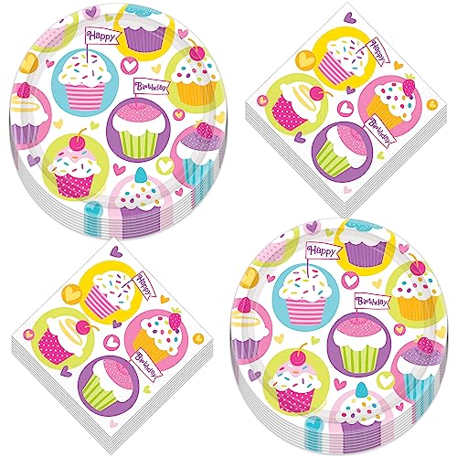 Live It Up! Party Supplies Cupcake Party Supplies - Sprinkle Cupcake Birthday Paper Dinner Plates And Lunch Napkins cover