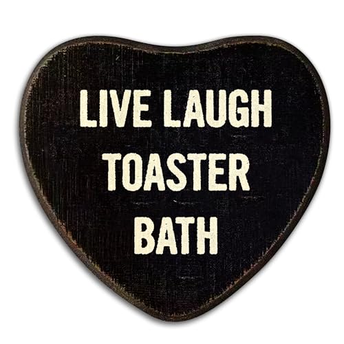 Gothic Wall Decor - Live Laugh Toaster Bath - Black Heart Wooden Hanging Sign - Retro Wall Art Decor For Home Living Room Bathroom, Birthday Anniversary Housewarming Graduation Gift For Women Men -A02