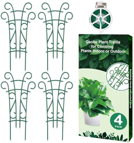Qaobo Plant Trellis for Potted Plants 4 Pack Stackable Indoor Outdoor Climbing Houseplant Support with Garden Wire for Pothos Hoya Ivy Flower