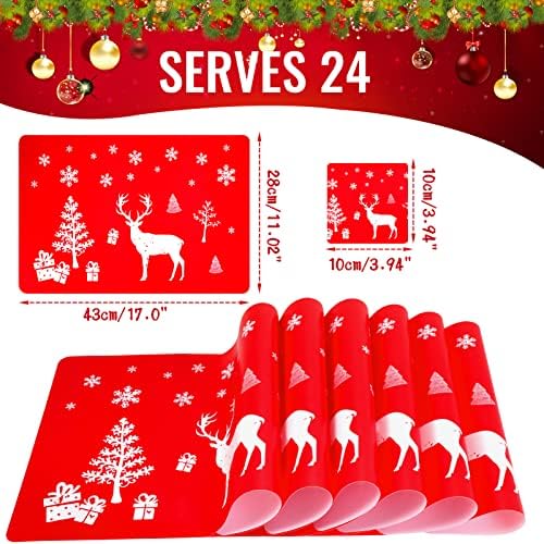Pwsap 24PCS Christmas PVC Placemats Coasters Set, Washable Heat Resistant Reindeer Xmas Heat Resistant Placemats for Dining Table Decoration