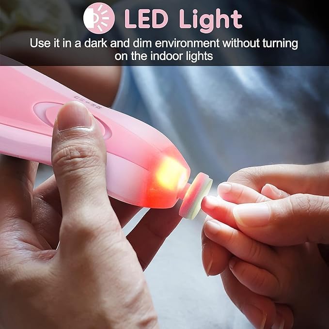 Image of Baby Nail Trimmer New Born With Lights , Electric Baby Nail Cutter 0-6 Months With Multiple Filer Heads Adjustment, Baby Nail Clippers with Light and 6 Grinding Pads for Newborn Infant Toddler -Multi Color