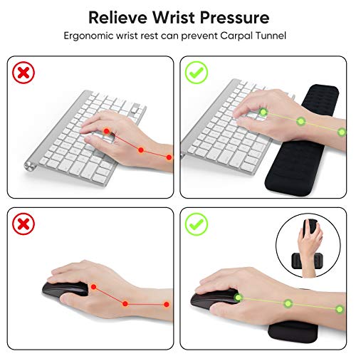 Jedia Keyboard Wrist Rest, Black Memory Foam Mouse Wrist Rest, Ergonomic Keyboard Wrist Rest Support Pad Easy Typing And Pain Relief For Home, Office, Laptop, Desktop Computer, 2 Packs Medium + Small #TOP2