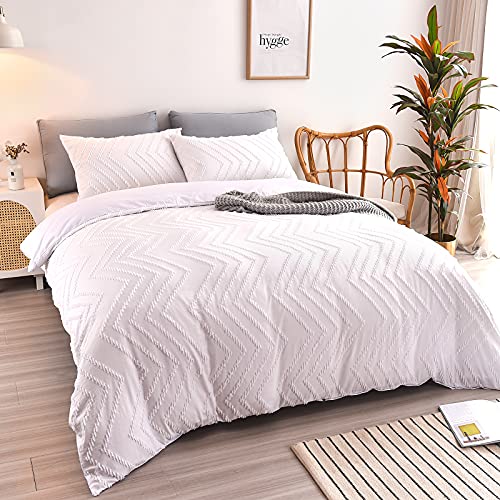 Housse de Couette Broderie 220X240 cm avec 2 Taies d'oreiller 65X65cm-Parure de Lit 2 Personnes, 3 PièCes en BrosséE Douce, Ensemble de Shabby Chic Boho literie Ensemble de Literie LéGer et Durable