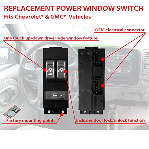 Driver Side Master Power Window Switch Gray 15047637 For 1999-2002 Chevy Silverado Gmc Sierra 1500, 2500, 2500 Hd, 3500 2-Doors Pickup Truck #TOP3