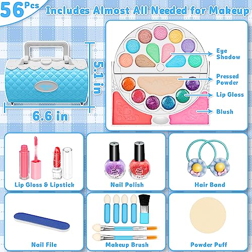 image for Hollyhi 56Pcs Kids Makeup Kit for Girl, Washable Real Play Makeup Toy 