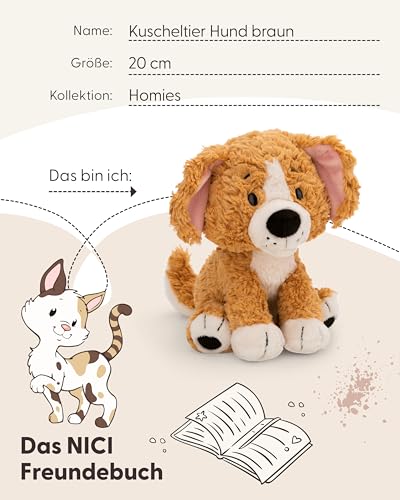 Kuscheltier Hund 20cm - braun - Weiches NICI Plüschtier – niedliches Stofftier zum Kuscheln & Spielen – tolle Geschenkidee für Kinder & Erwachsene | 62136