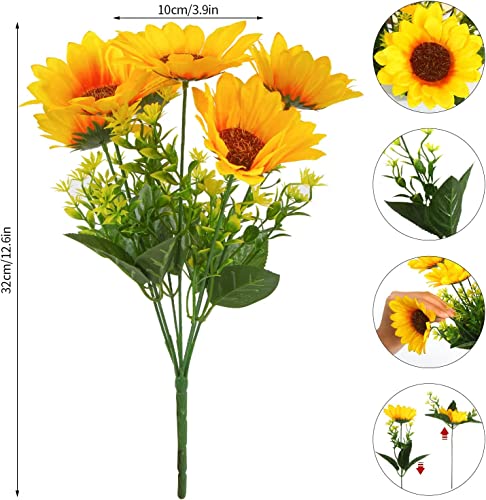 LOKIPA 2 Bunches Artificial Sunflower Bouquet, Fake Sunflower Silk Flowers Realistic Silk Sunflowers with Stems for Wedding Home Garden Party Decoration image 7