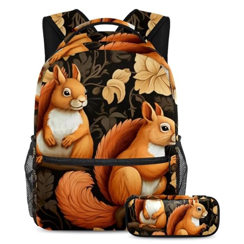 Cartable écureuil mignon 40 sac à dos avec trousse grand format pour l'école primaire