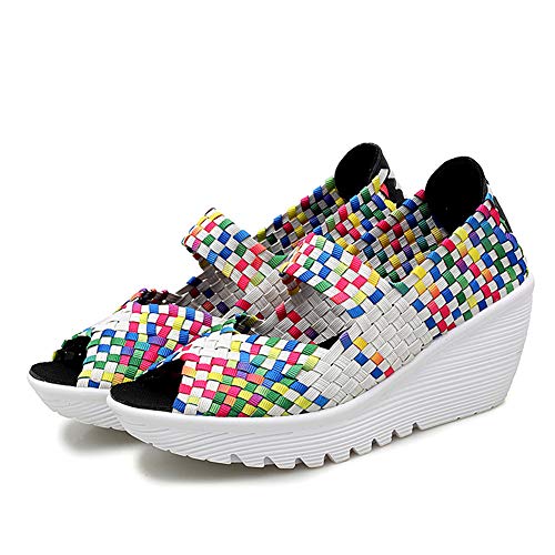 Veroders Women's Woven Elastic Open-Toe Sandals Platform Wedge Sandals for Women Slip-On Wedge Woven Pumps Shoes2