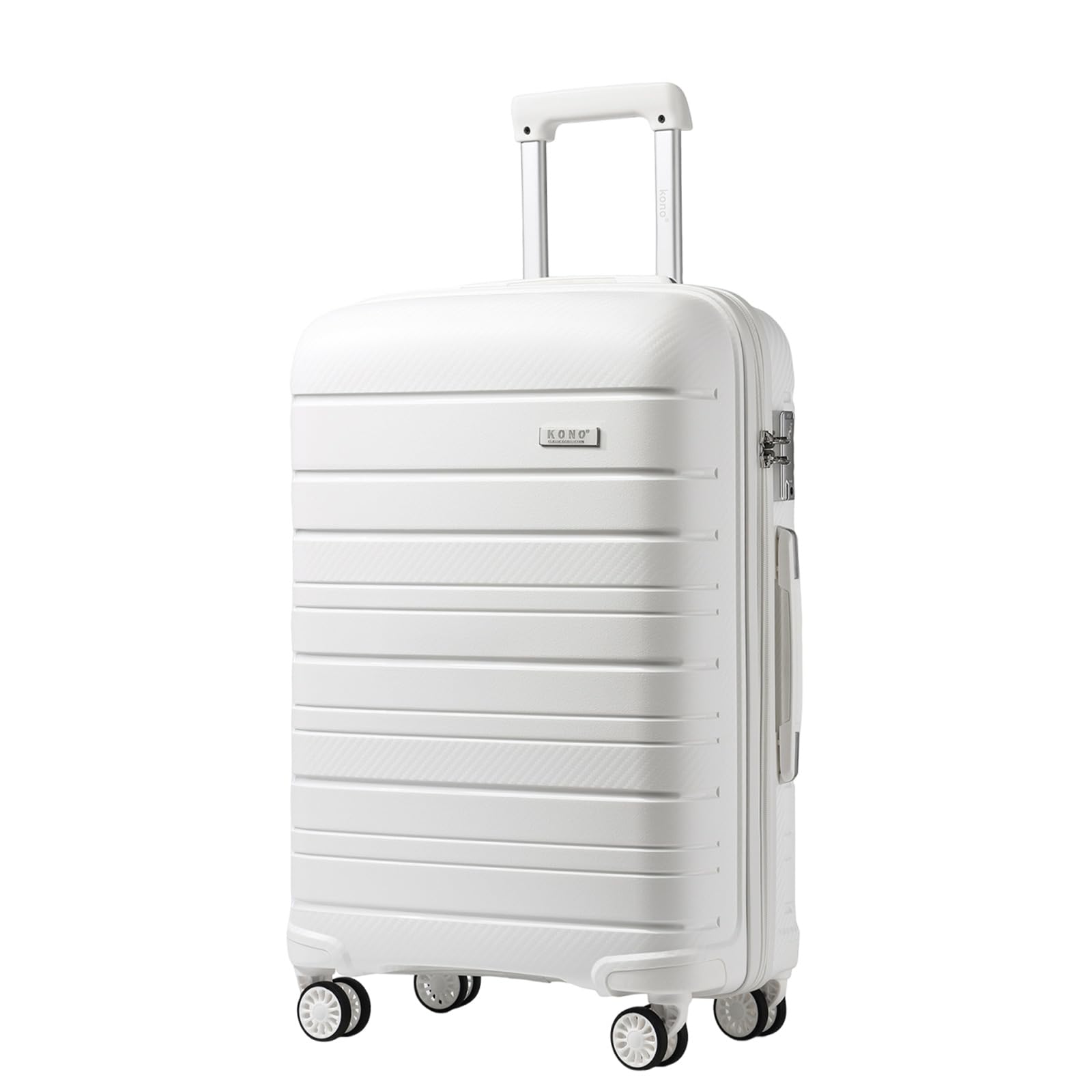 Kono Maletas de Viaje Grandes 23 Kilos, de PP Ligera y Resistente, Maleta Grande 28 Pulgadas con Textura Brillo/Mate, Elegante y Moderna, Cremalleras, Candado TSA y Ruedas TPE (Blanco)